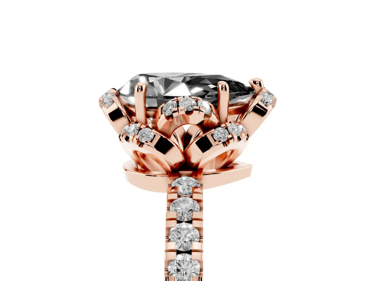 Fancy Black Pear Cut Diamond Halo Pave Band with Four-Prong Setting Rose gold