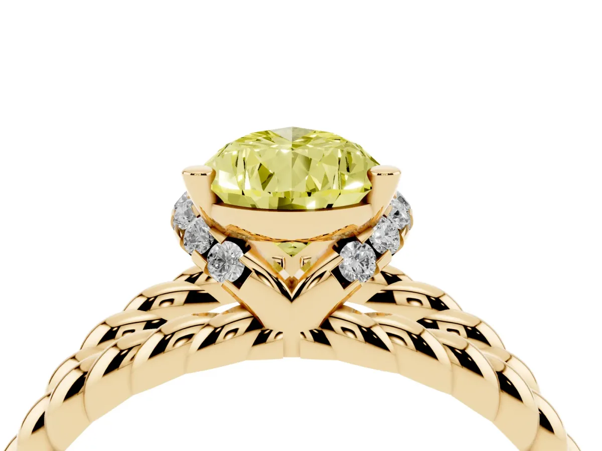Fancy Yellow Pear Cut Halo Twisted Band Four-Prong Ring Yellow gold
