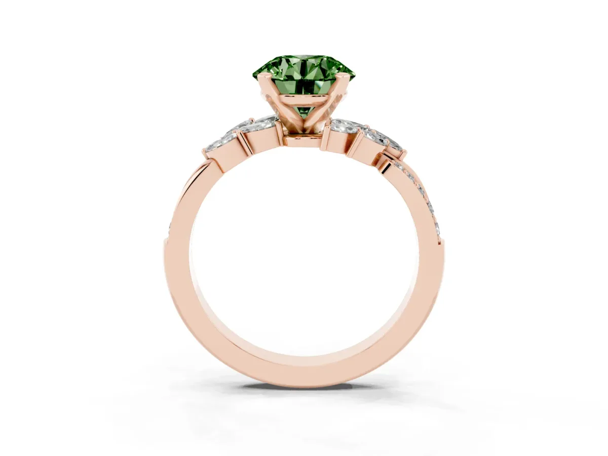 Fancy Green Round Cut Solitaire Marquise Twist Band with Six-Prong Setting Rose gold