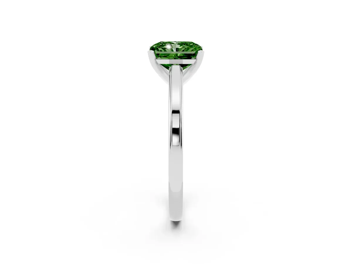 Fancy Green Radiant Cut Solitaire Diamond Ring with Four-Prong Setting and Classic Band Silver
