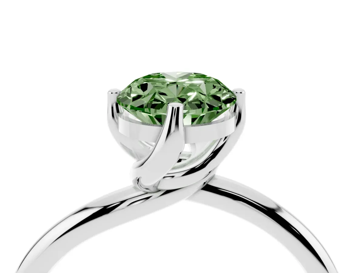Fancy Green Oval Cut Diamond Solitaire Engagement Ring with Four-Prong Setting and Classic Band Platinum