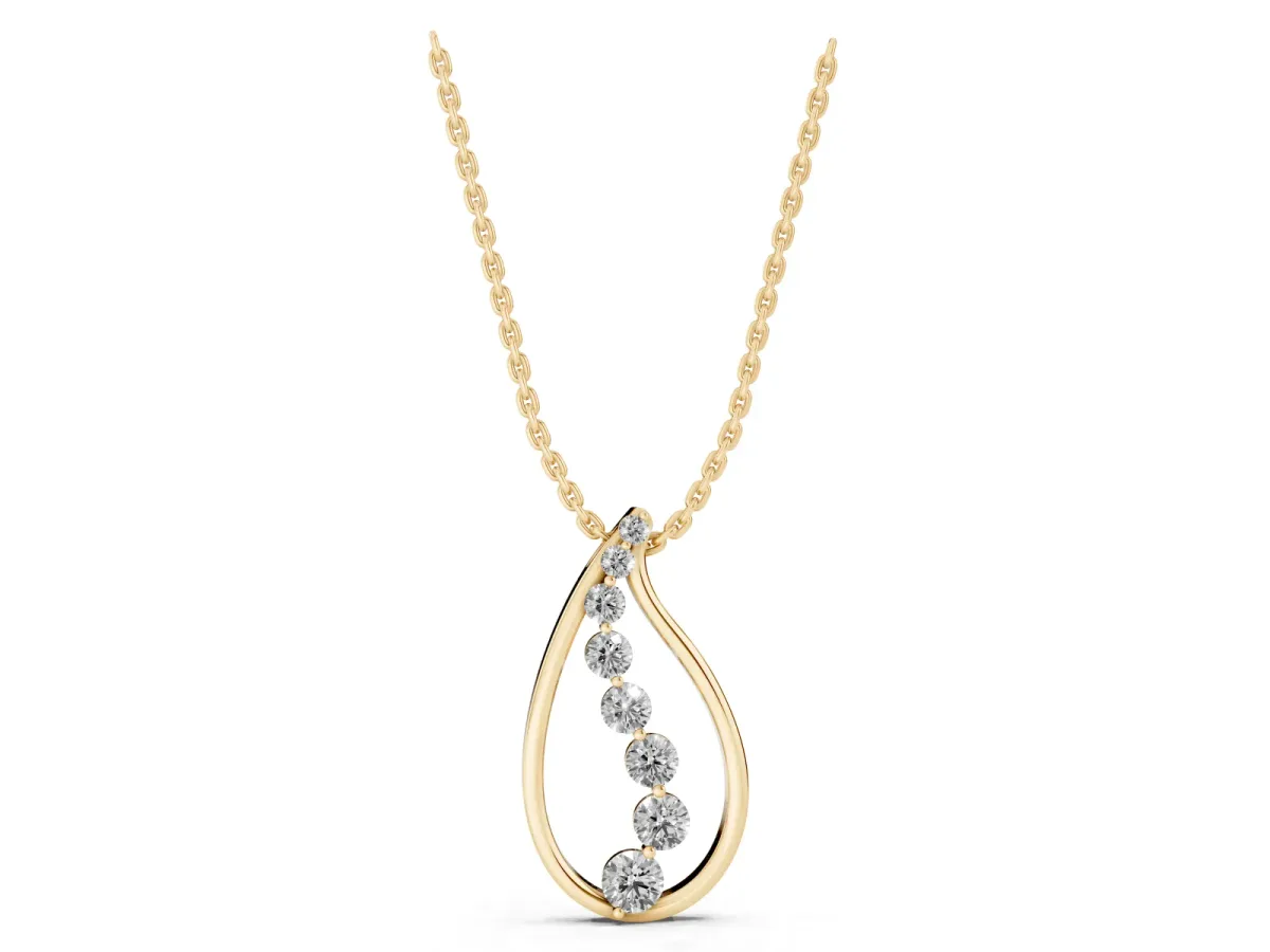 Teardrop Diamond Prong-Set Round Pendant Yellow gold