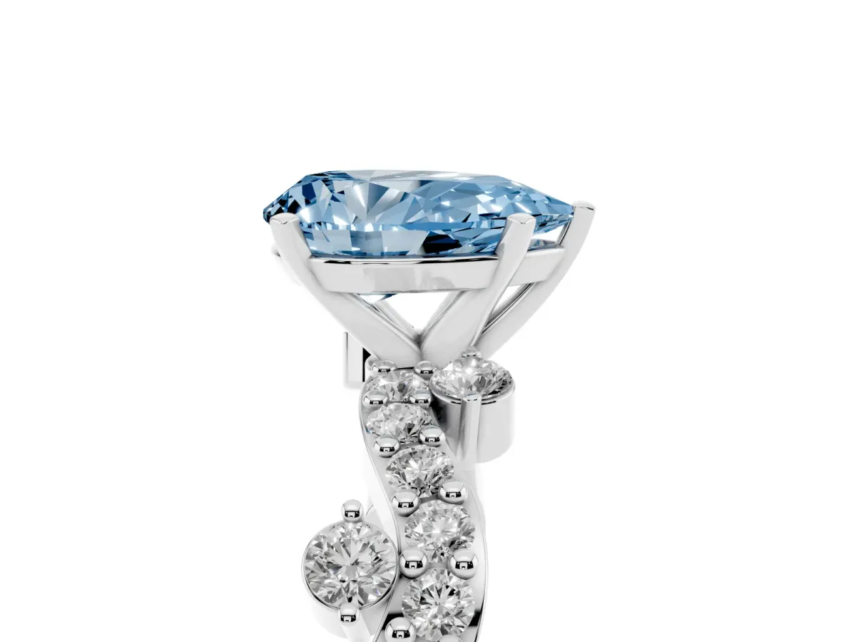 Fancy Blue Pear Cut Cut Solitaire Diamond Twisted Band with Pave Setting Silver
