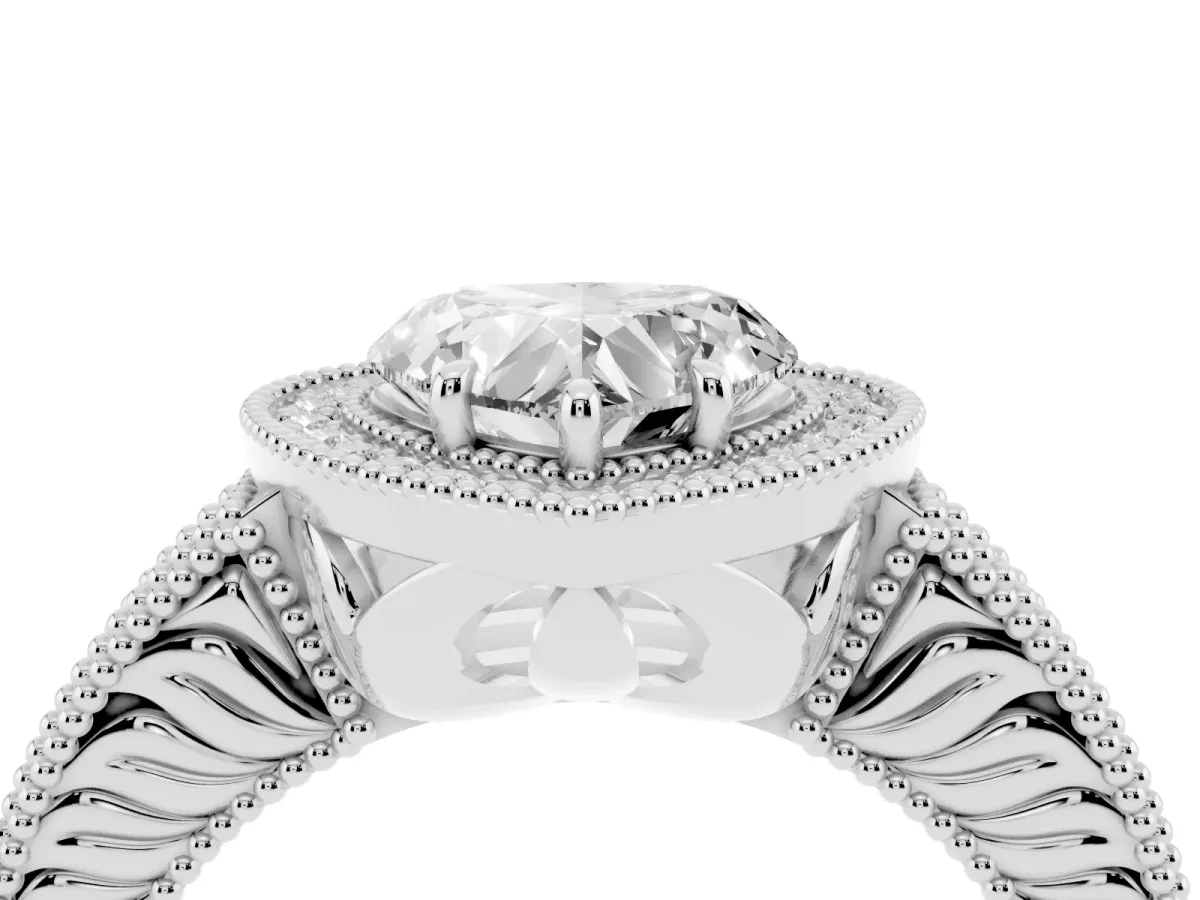 Heart Cut Cut Halo Diamond Ring with Pavé Band and Four-Prong Setting Silver