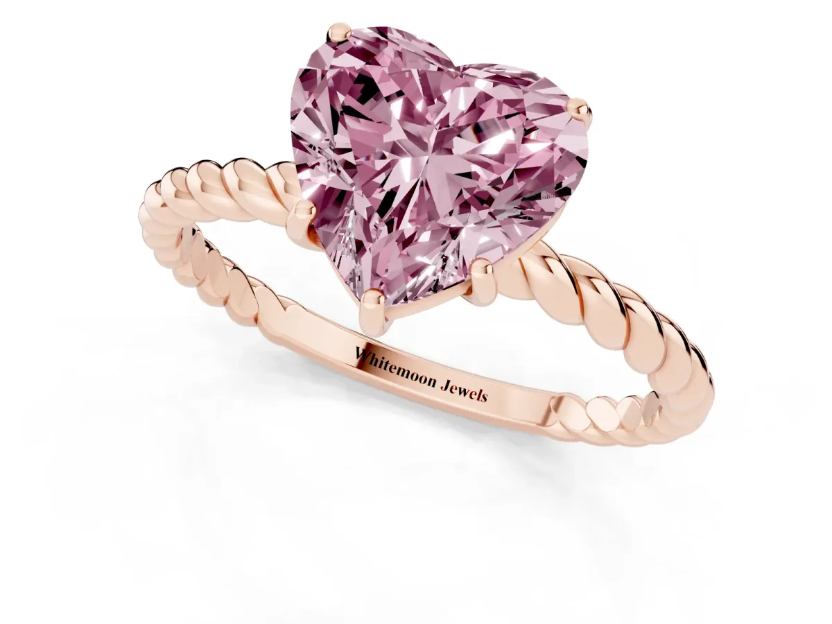 Fancy Pink Heart Cut Solitaire Twist Band Ring with Four-Prong Setting Rose gold