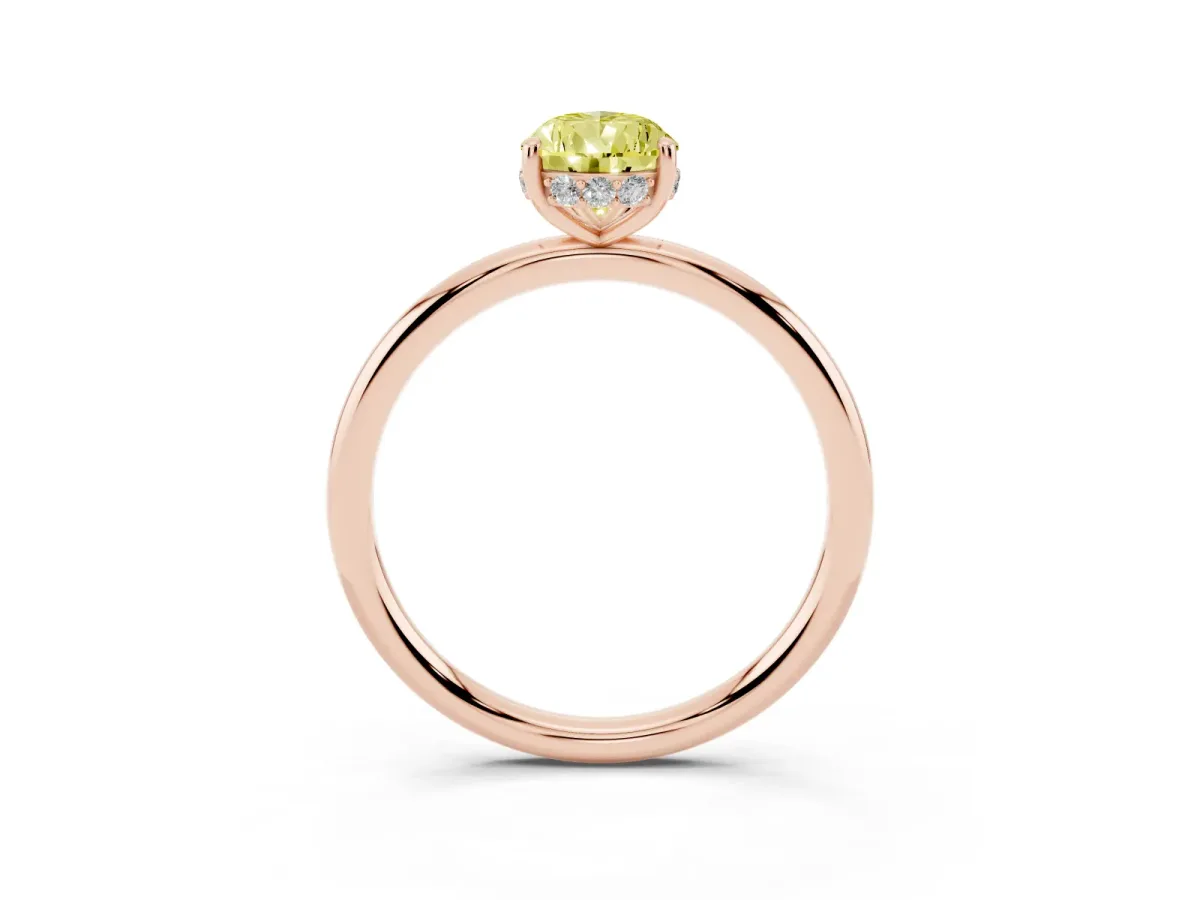 Fancy Yellow Pear Cut Solitaire Diamond Ring with a Classic Band and Four-Prong Setting Rose gold