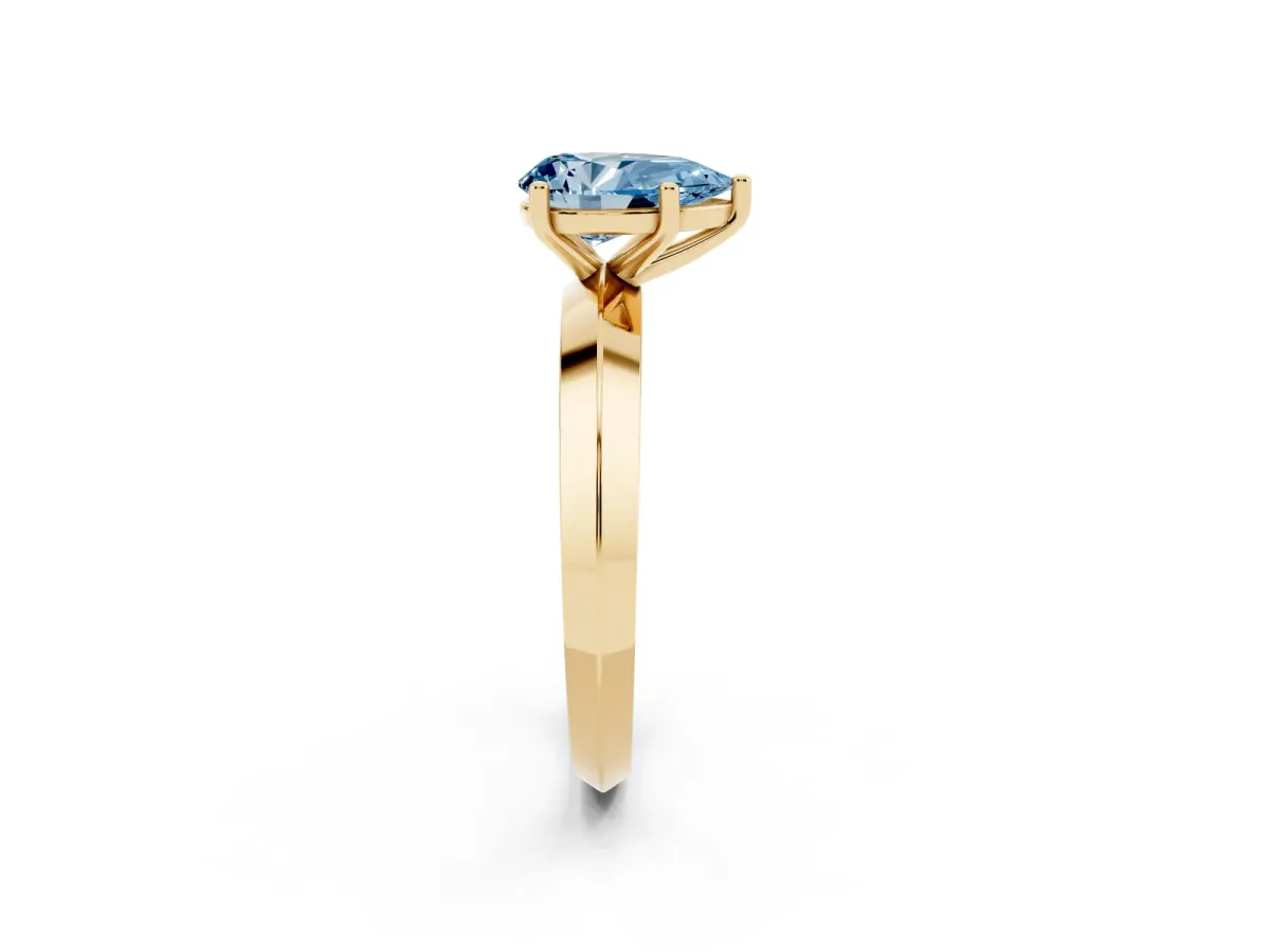 Fancy Blue Pear Cut Cut Solitaire Engagement Ring with Flat Band and Four-Prong Setting Yellow gold
