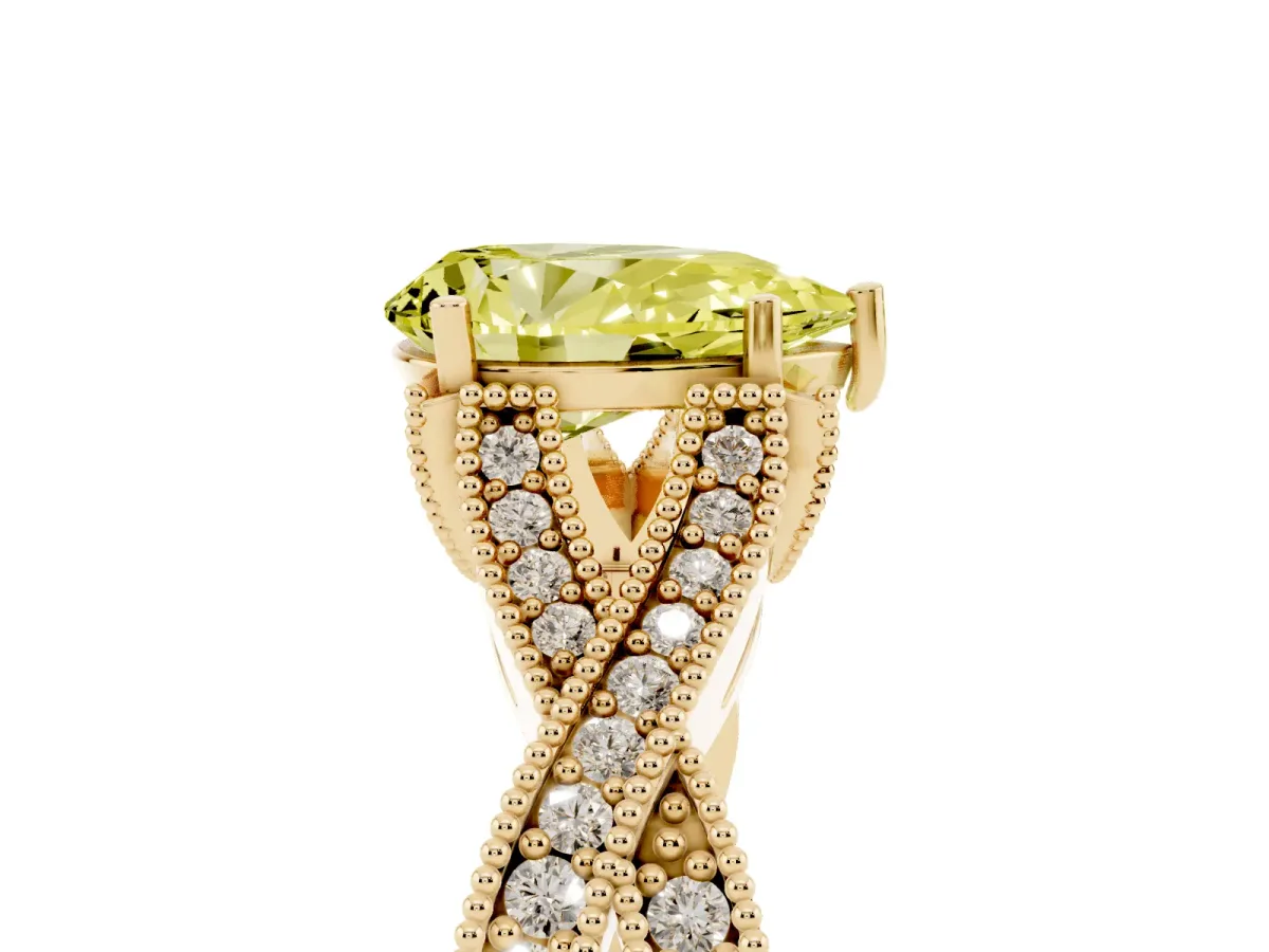 Fancy Yellow Pear Cut Cut Diamond Twisted Band with Milgrain Pave Setting and Four-Prong Setting Yellow gold