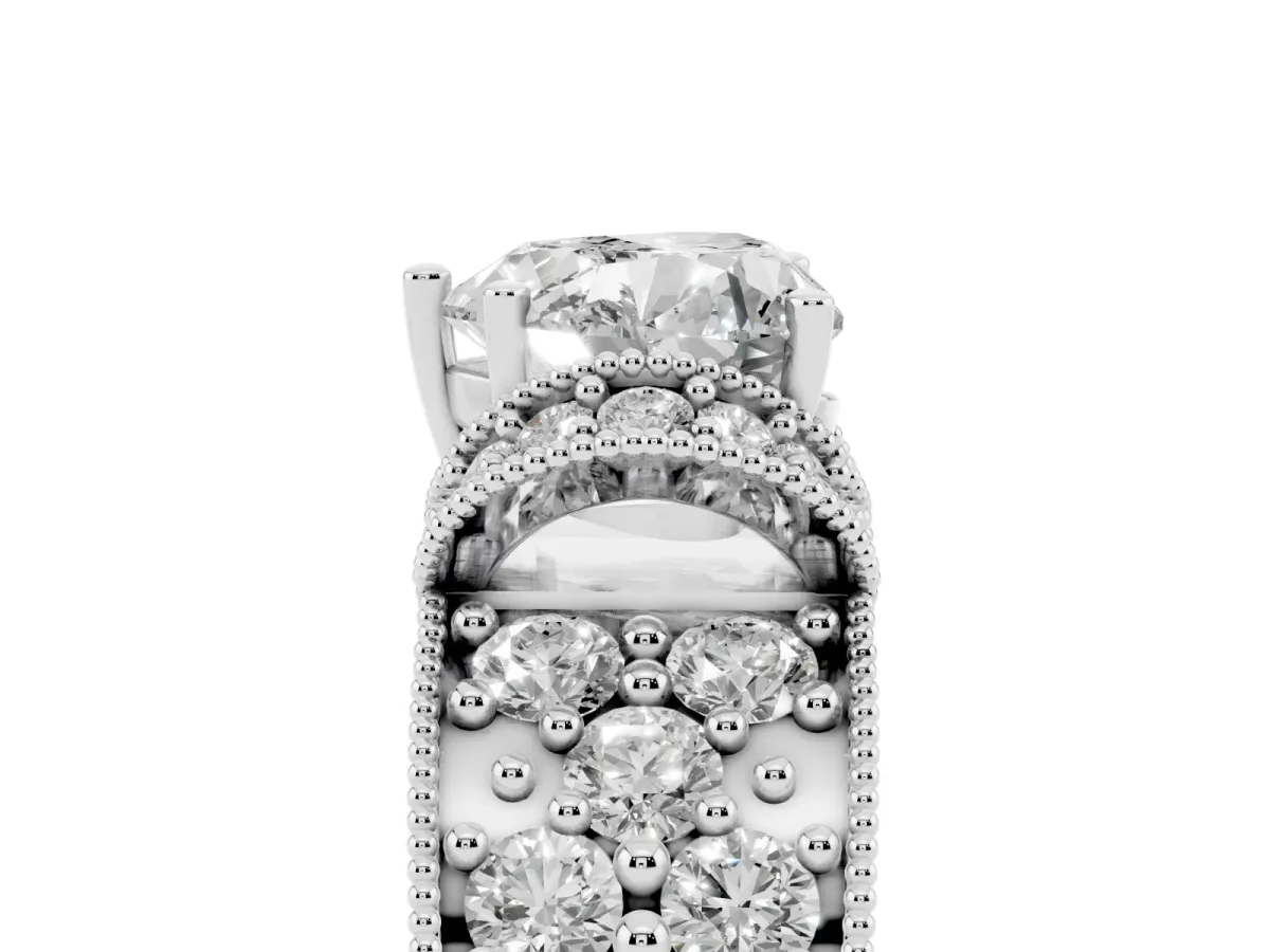 Heart Cut Halo Pave Diamond Engagement Ring with Milgrain Detailing Silver