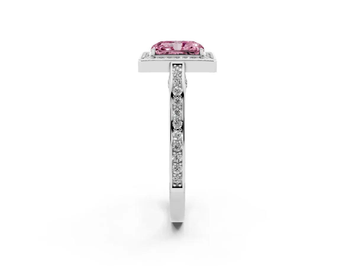 Fancy Pink Radiant Cut Cut Halo Pave Split Shank Prong Setting Ring Silver