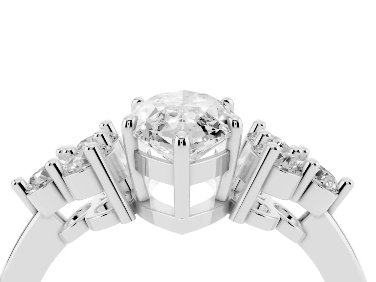Marquise Cut Brilliant Diamond Cluster Accent Solitaire Ring with Prong Setting Silver