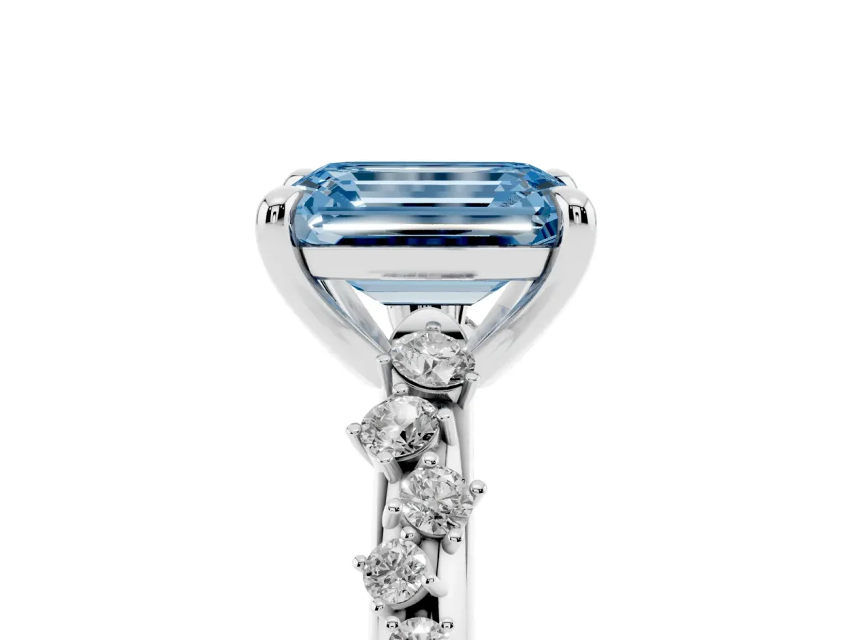 Fancy Blue Emerald Cut Cut Diamond Vine Band with Four-Prong Setting Silver