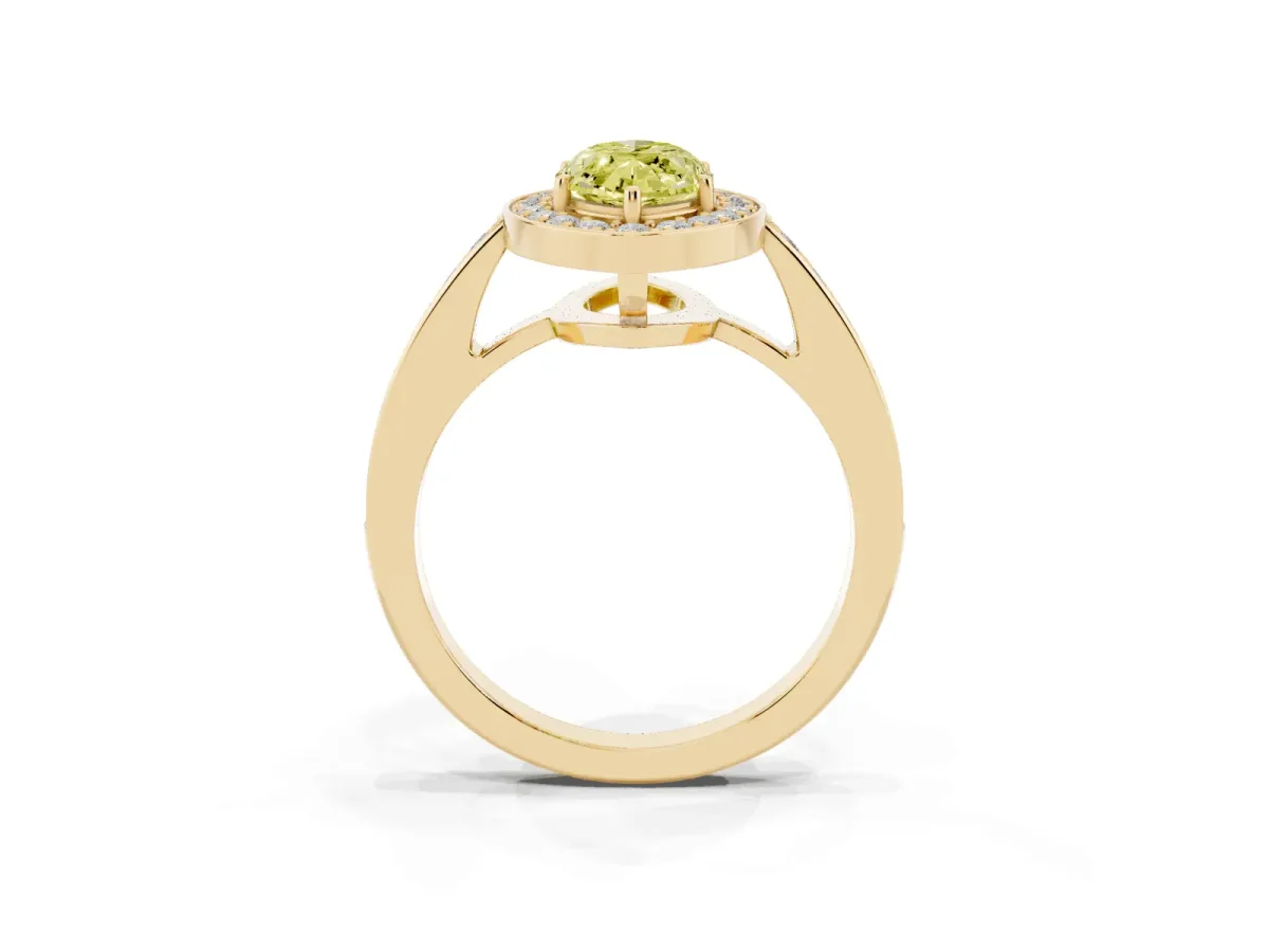 Fancy Yellow Marquise Cut Halo Pavé Diamond Engagement Ring with Bezel Setting Yellow gold