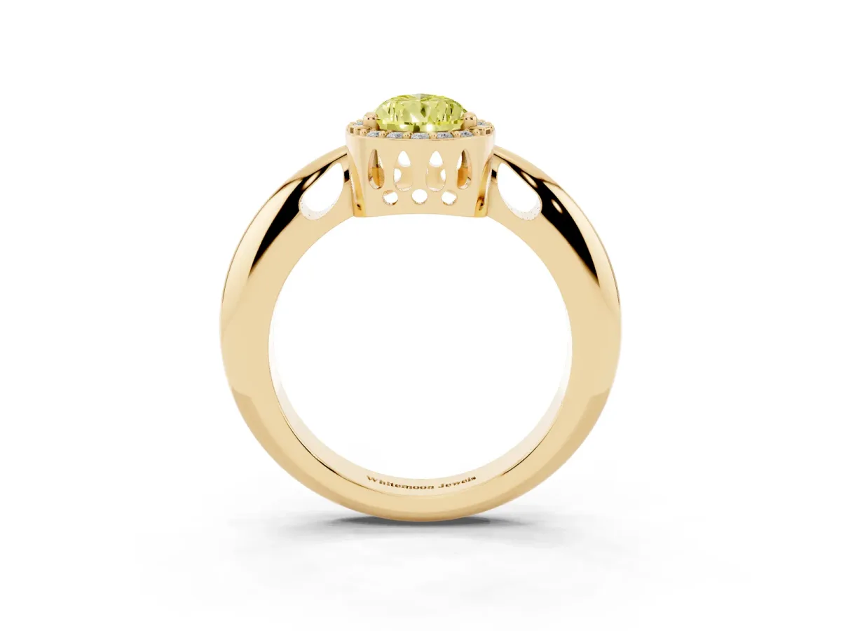 Fancy Yellow Pear Cut Cut Diamond Halo Engagement Ring with Split Shank and Four-Prong Setting Yellow gold