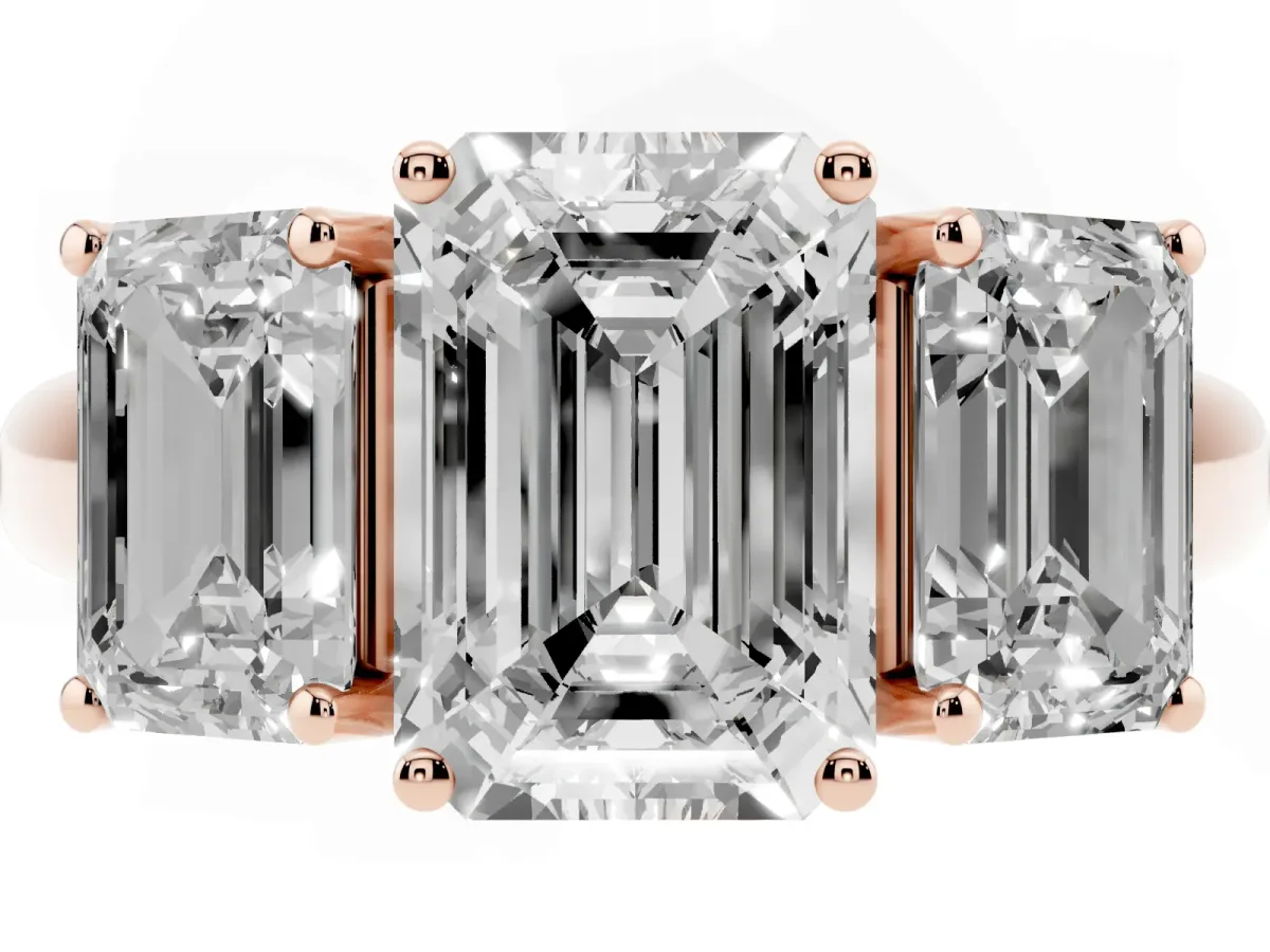 Three-Stone Emerald Cut Diamond Engagement Ring with Prong Setting Rose gold