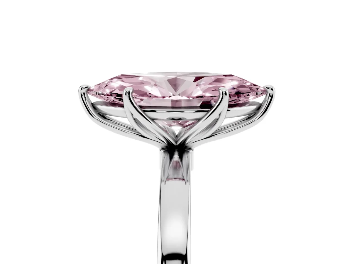 Fancy Pink Marquise Cut Diamond Solitaire Ring with Thin Band and Prong Setting Silver