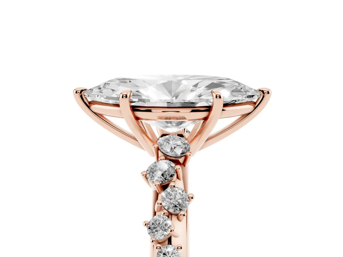 Marquise Cut Diamond Cluster Side Stone Solitaire Ring with Prong Setting Rose gold