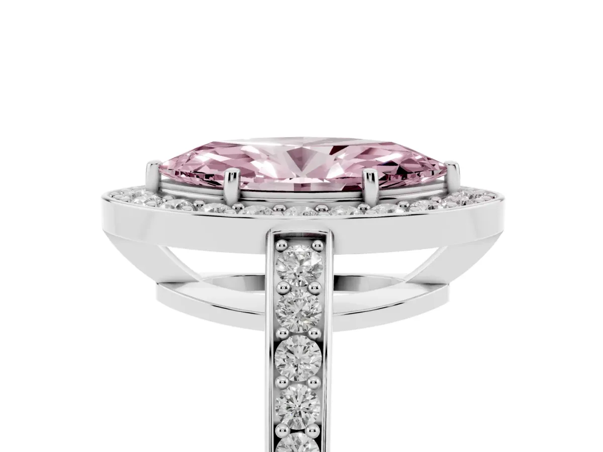 Fancy Pink Marquise Cut Halo Pavé Diamond Engagement Ring with Bezel Setting Silver