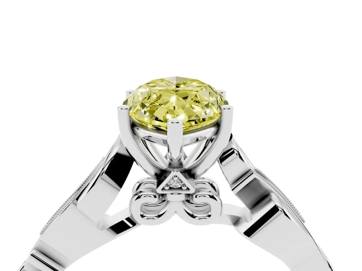 Fancy Yellow Marquise Cut Solitaire Vine Band with Milgrain Prong Setting Silver