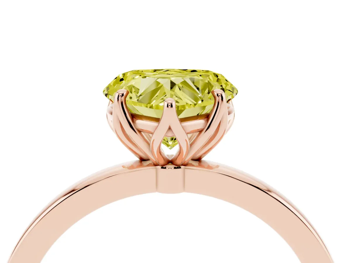 Fancy Yellow Heart Cut Diamond Solitaire Ring with Thin Band and Prong Setting Rose gold