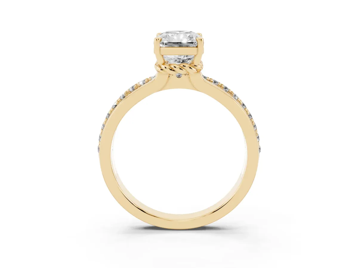 Radiant Cut Solitaire Diamond Ring with Channel Set Band and Six-Prong Setting Yellow gold