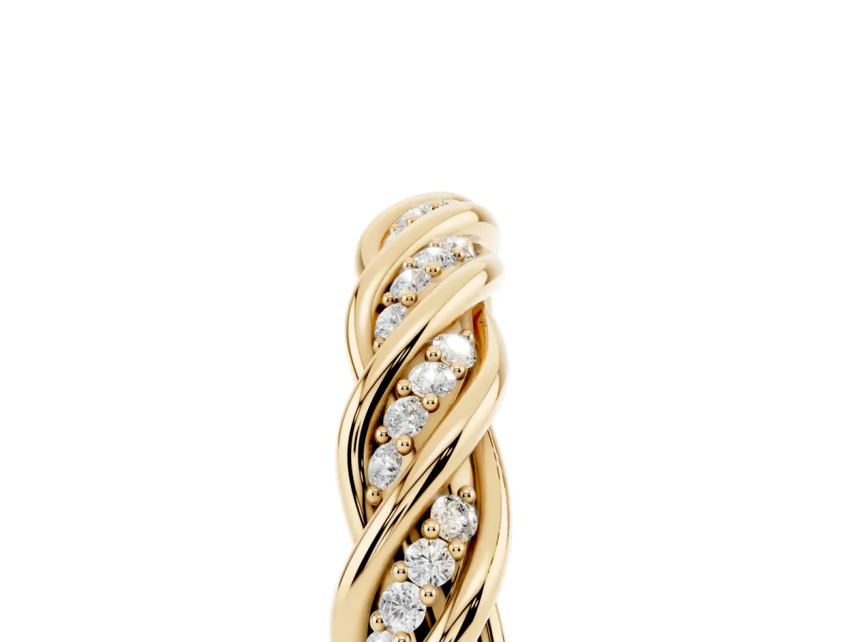 Twisted Pavé Round Diamond Eternity Band with Shared Prong Setting Yellow gold