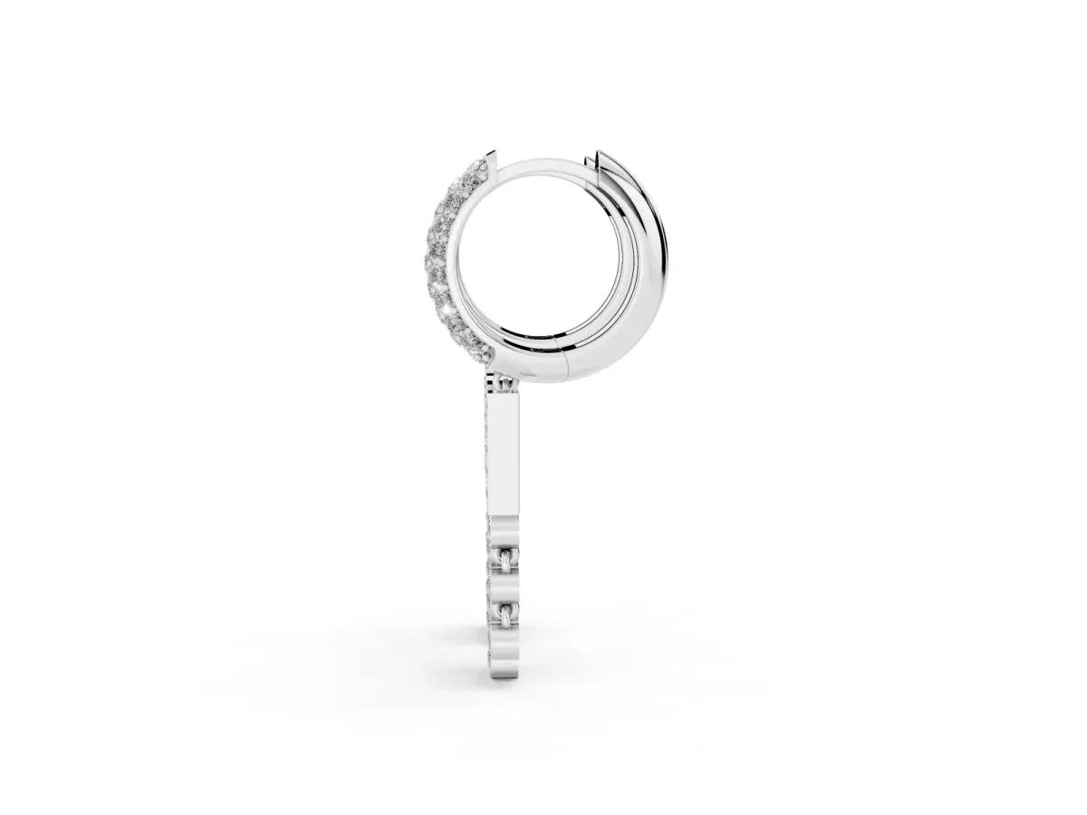 Round Diamond Initial N Huggie Hoop Earrings Silver