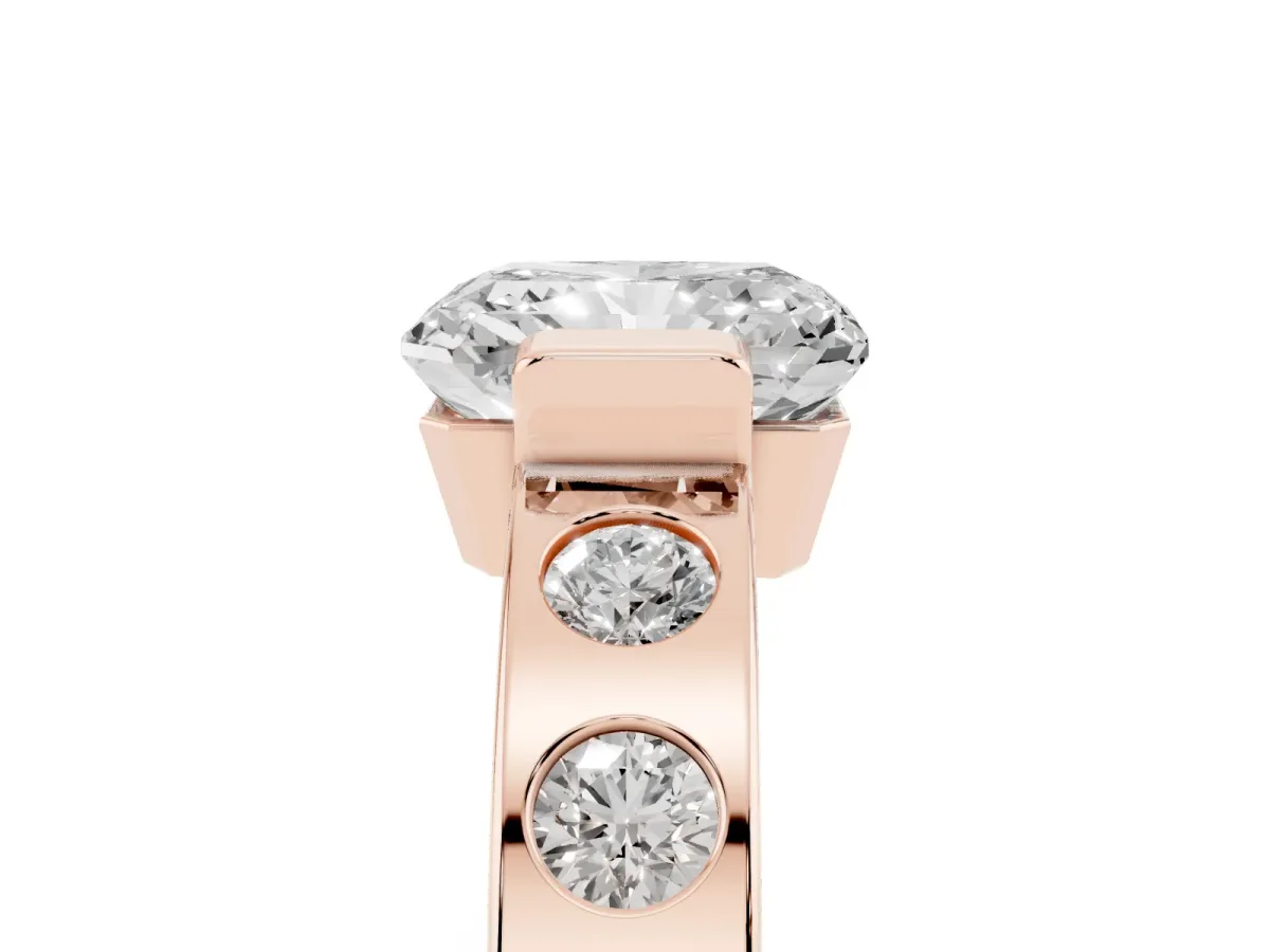 Radiant Cut Brilliant Channel-Set Diamond Ring with Bezel Prong Setting Rose gold