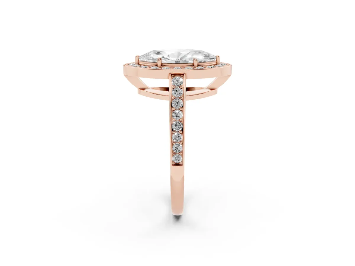 Marquise Cut Halo Pavé Diamond Engagement Ring with Bezel Setting Rose gold