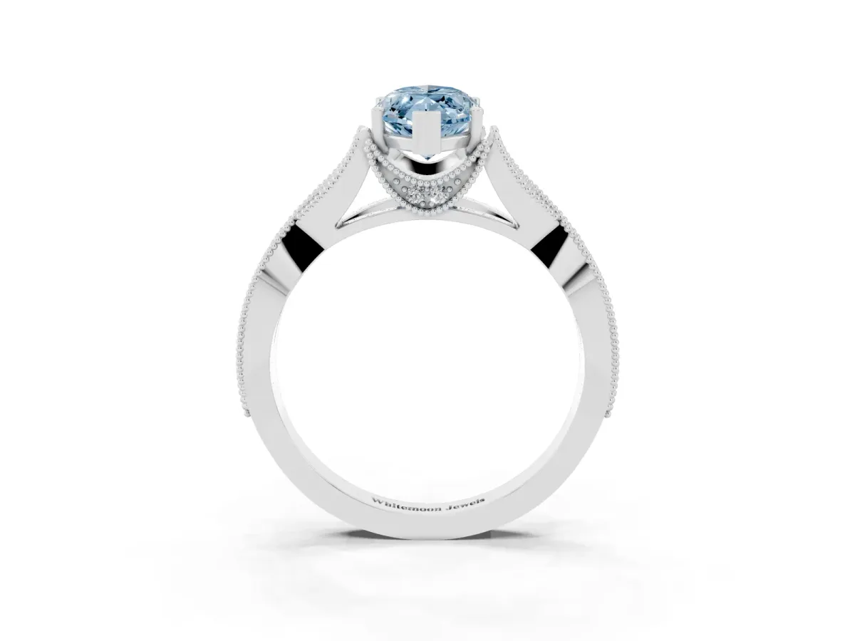 Fancy Blue Marquise Cut Cut Diamond Twisted Band with Milgrain Pave Setting and Four-Prong Setting Silver