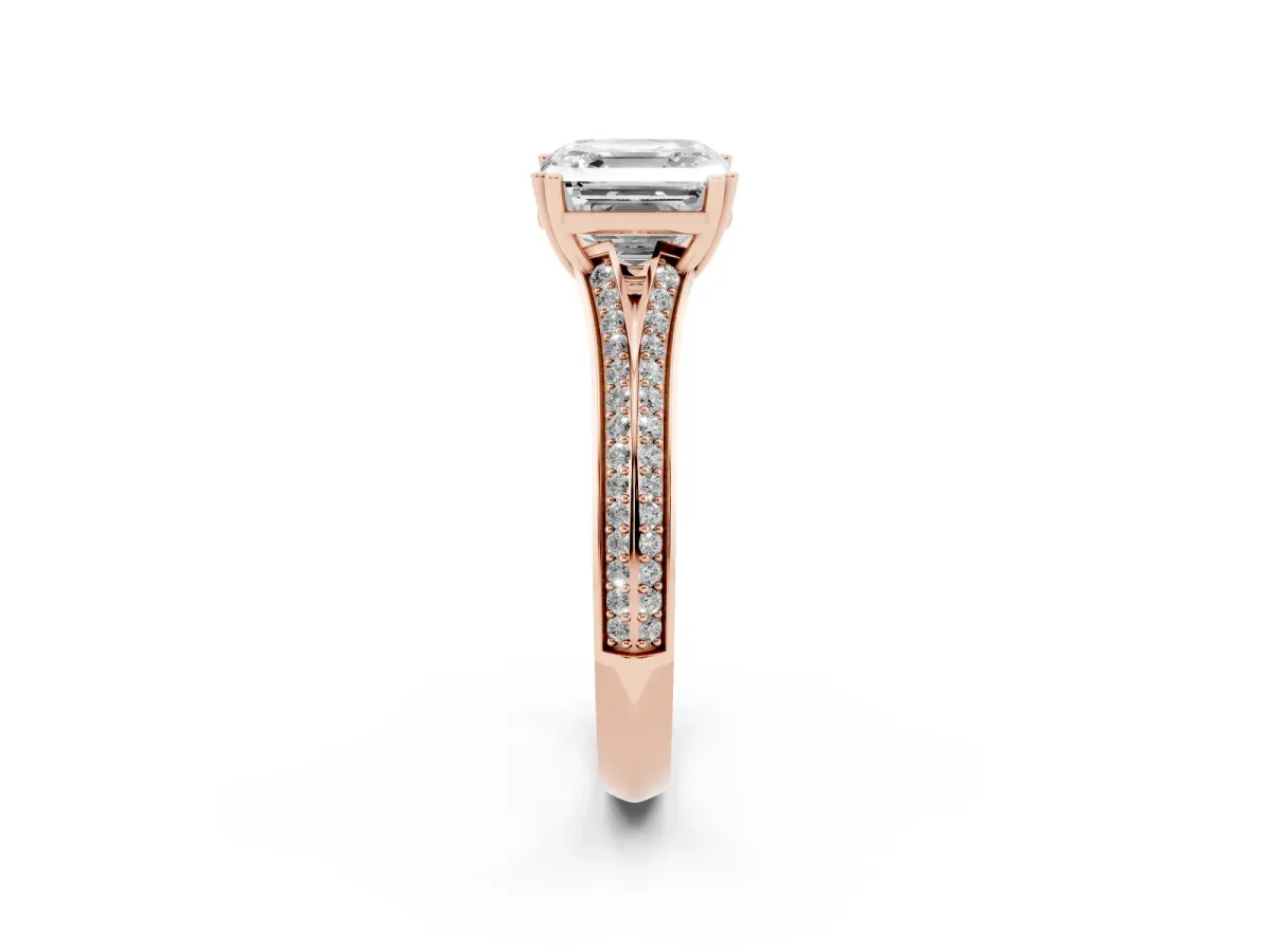 Asscher Cut Diamond Split Shank Engagement Ring with Pavé Band Rose gold