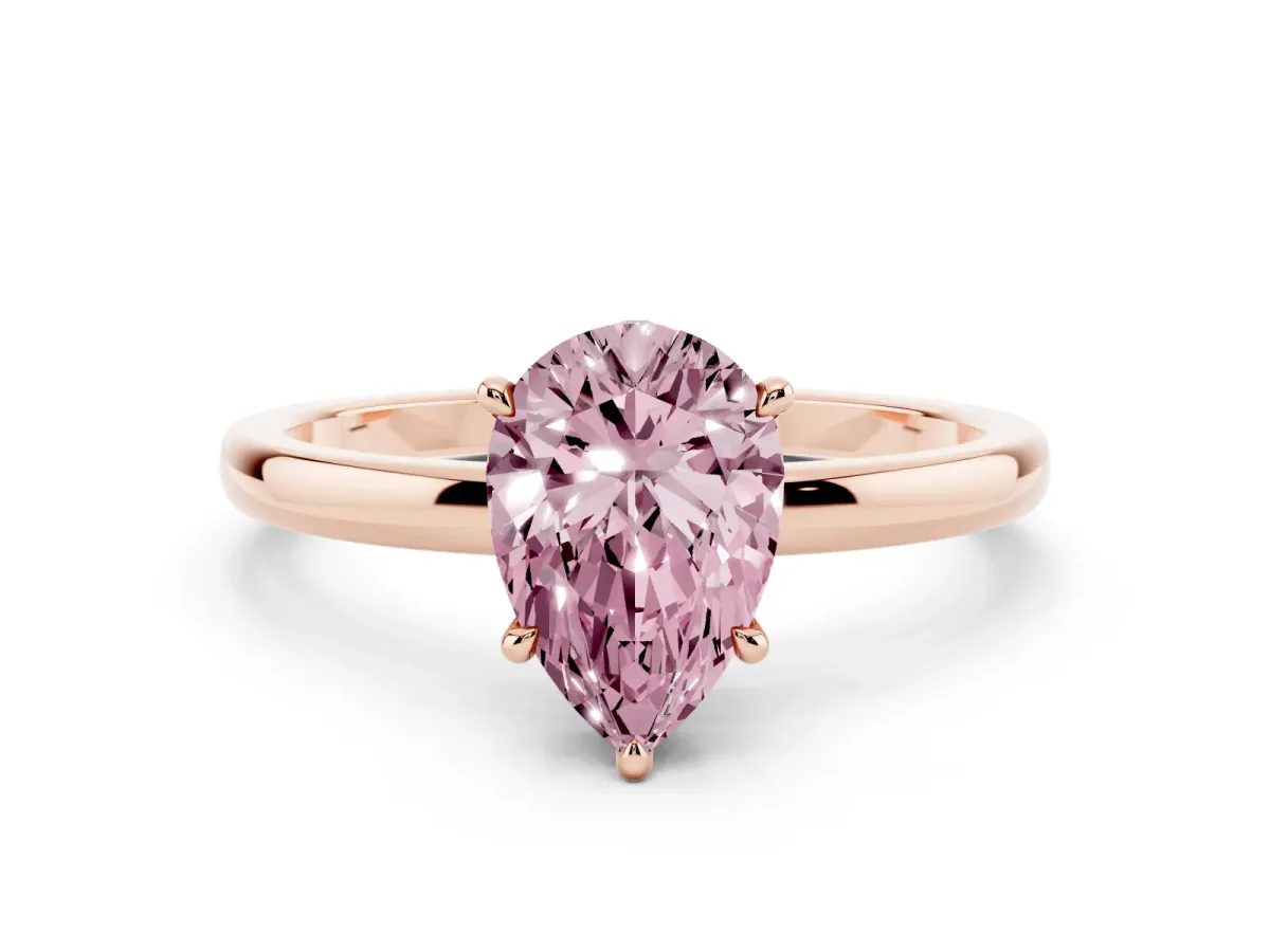 Fancy Pink Pear Cut Solitaire Engagement Ring with Cathedral Band and Four-Prong Setting Rose gold