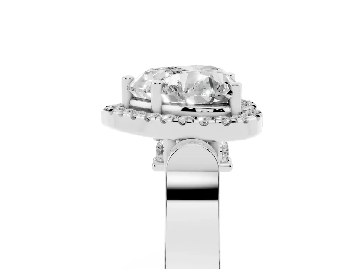 Heart Cut Halo Pave Split Shank Prong Setting Ring Silver