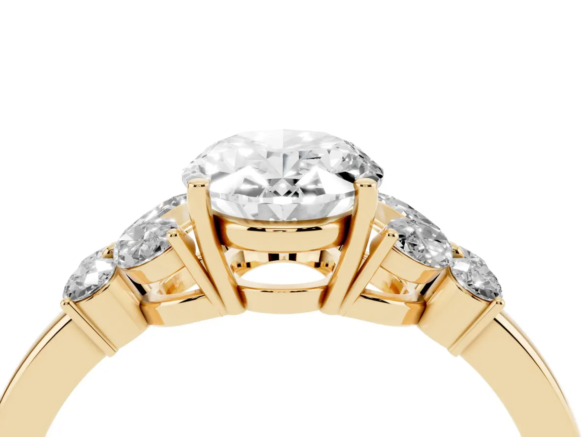 Oval Cut Cut Solitaire Floral Diamond Ring with Four-Prong Setting Yellow gold