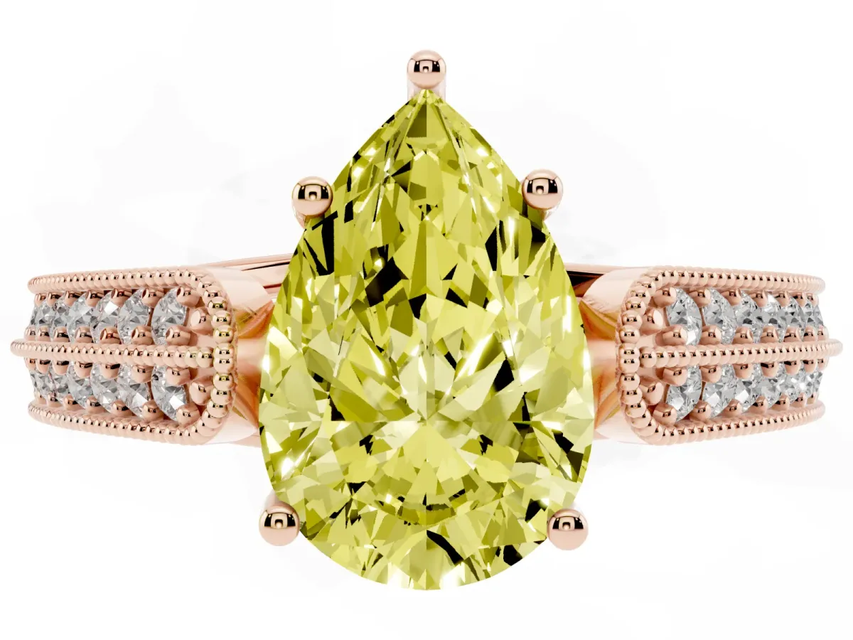 Fancy Yellow Pear Cut Cut Pave Split Shank Engagement Ring with Four-Prong Setting Rose gold