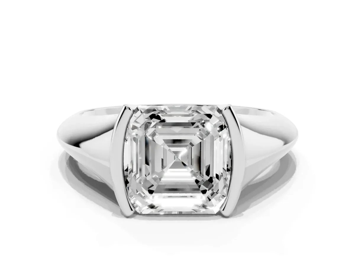 Asscher Cut Solitaire Tension Set Diamond Ring Silver
