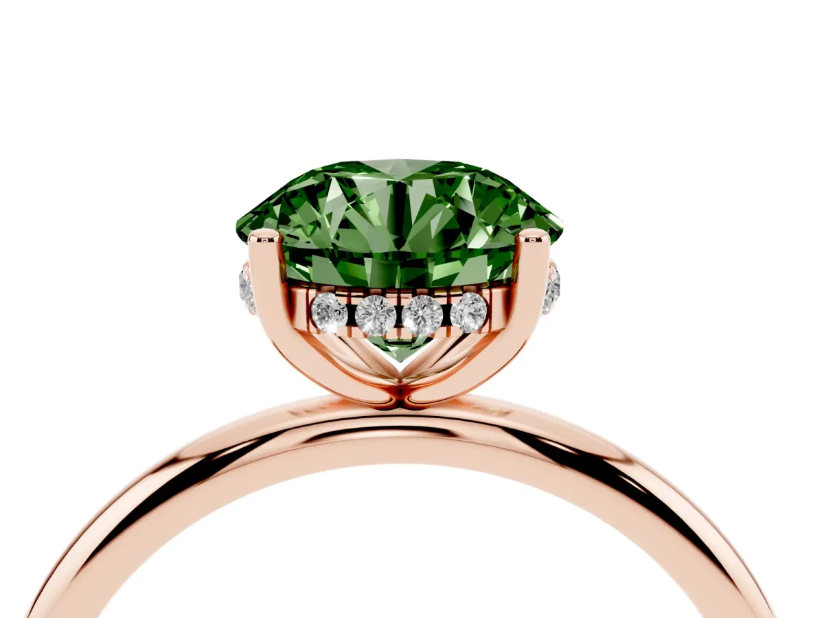 Fancy Green Round Cut Cut Solitaire Engagement Ring with Four-Prong Setting and Classic Band Rose gold