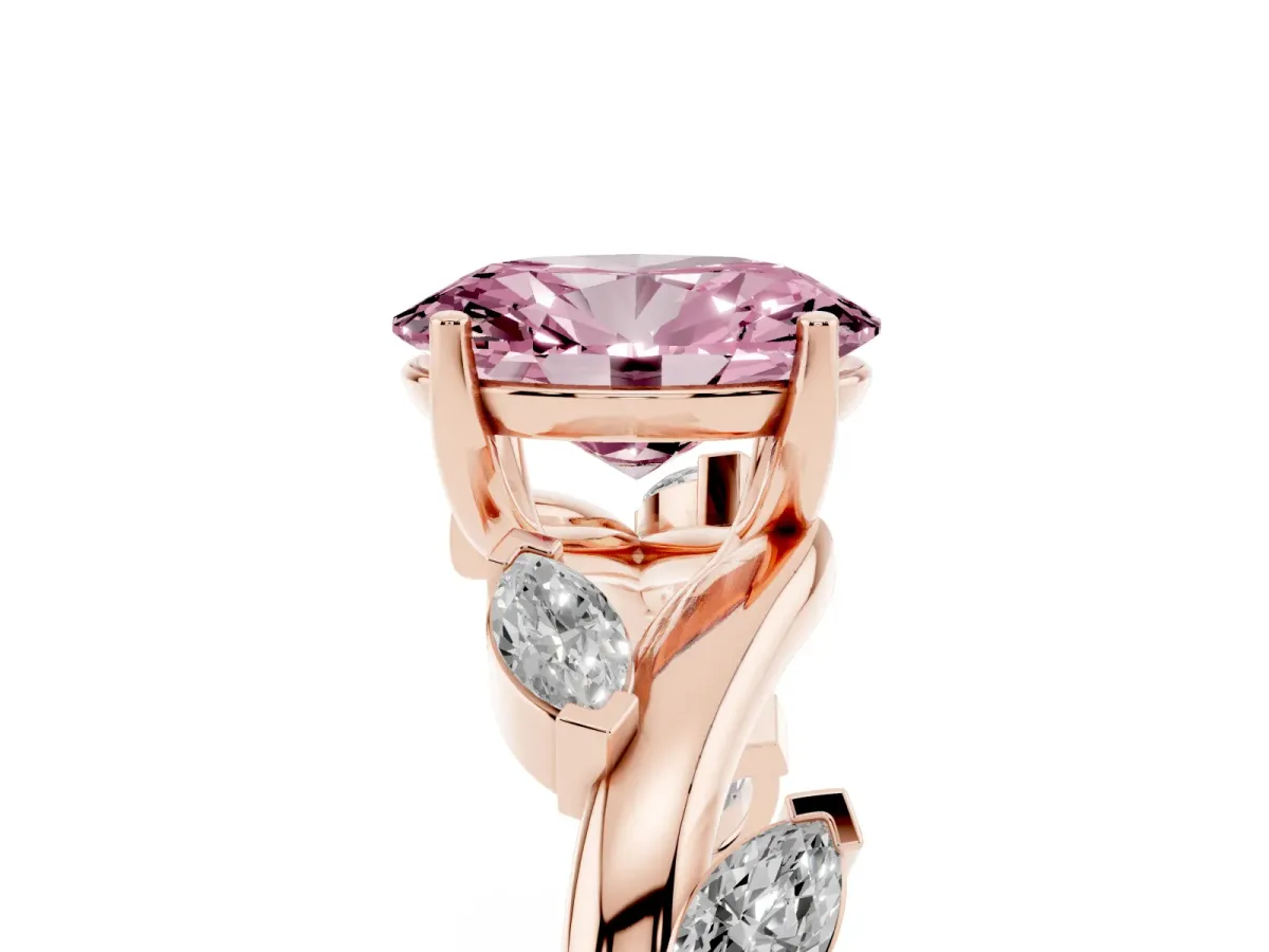 Fancy Pink Oval Cut Solitaire Twisted Band Marquise Accent Prong Setting Ring Rose gold