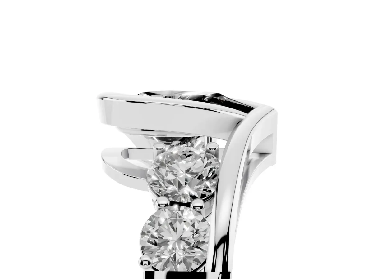Fancy Black Bezel Set Pear Cut Diamond Bypass Ring with Round Accents Silver