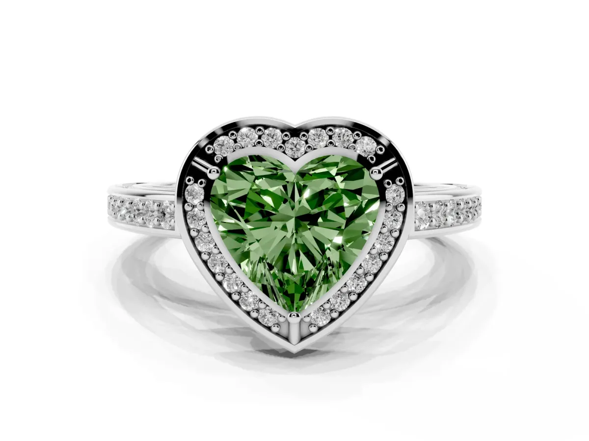 Fancy Green Heart Cut Cut Halo Pave Split Shank Prong Setting Ring White gold