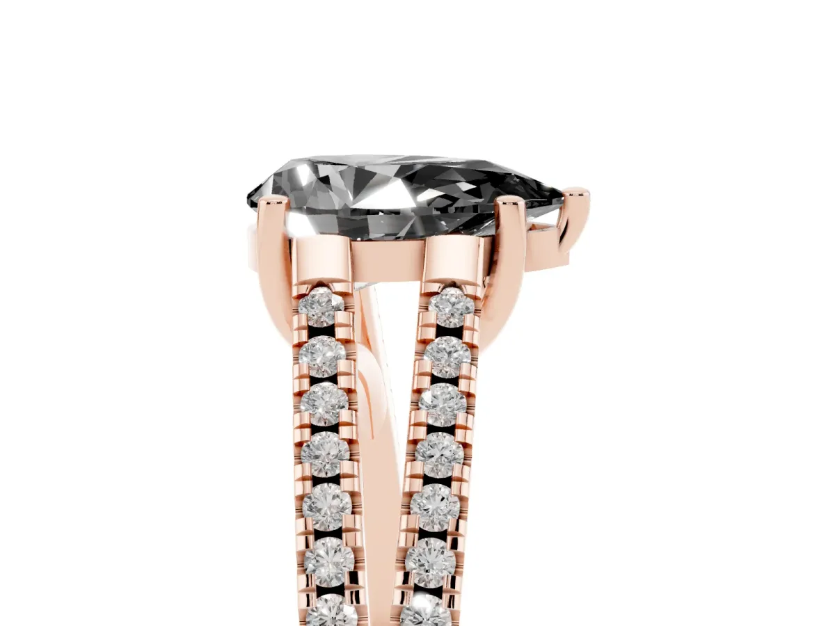 Fancy Black Pear Cut Diamond Solitaire Engagement Ring with Split Shank Pavé Band Rose gold