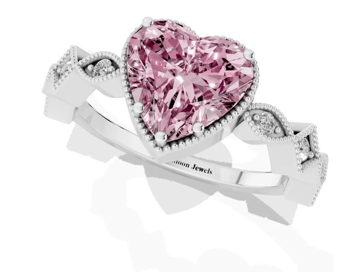 Fancy Pink Heart Cut Milgrain Marquise Diamond Twist Band Ring Silver