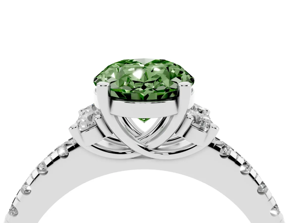 Fancy Green Oval Cut Diamond Three-Stone Pave Band with Four-Prong Setting Platinum