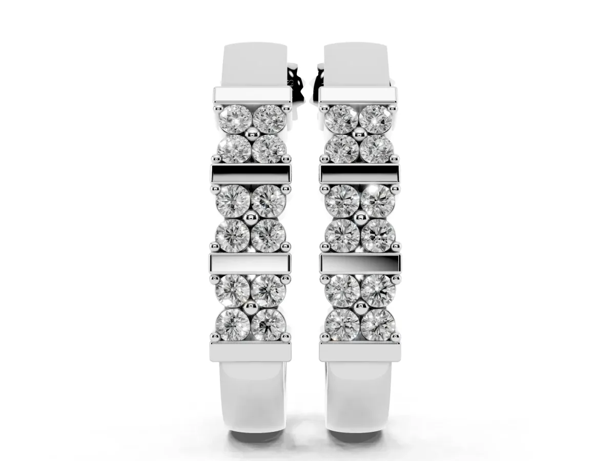 Round Diamond Channel-Set Hoop Earrings with Four-Prong Setting Silver