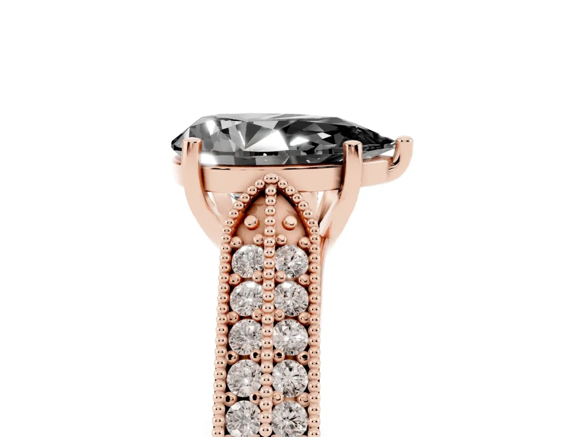 Fancy Black Pear Cut Cut Pave Split Shank Engagement Ring with Four-Prong Setting Rose gold