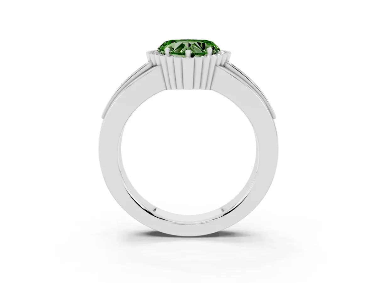 Fancy Green Heart Cut Cut Halo Pave Band Four-Prong Ring Silver