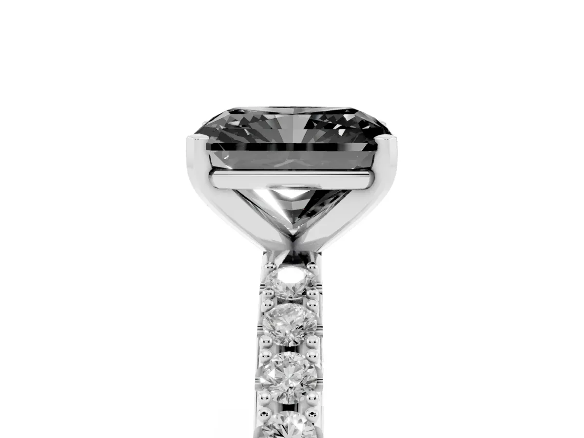 Fancy Black Radiant Cut Diamond Solitaire Pavé Band with Four-Prong Setting Silver