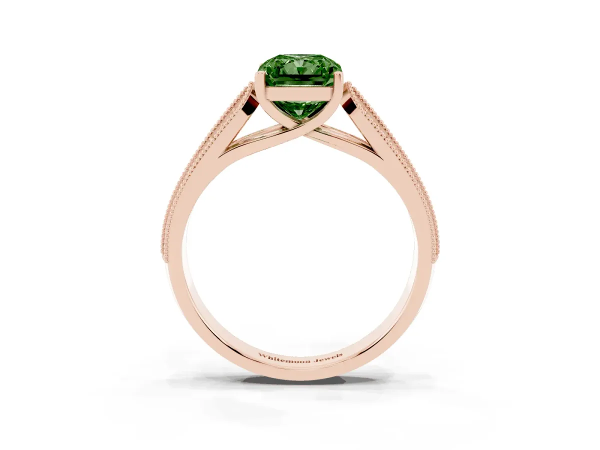 Fancy Green Radiant Cut Cut Pave Split Shank Engagement Ring with Four-Prong Setting Rose gold