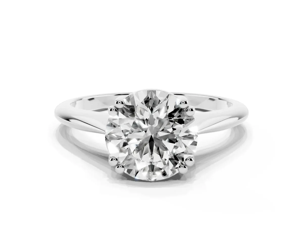 Round Cut Solitaire Diamond Ring with Six-Prong Setting and Classic Band Silver