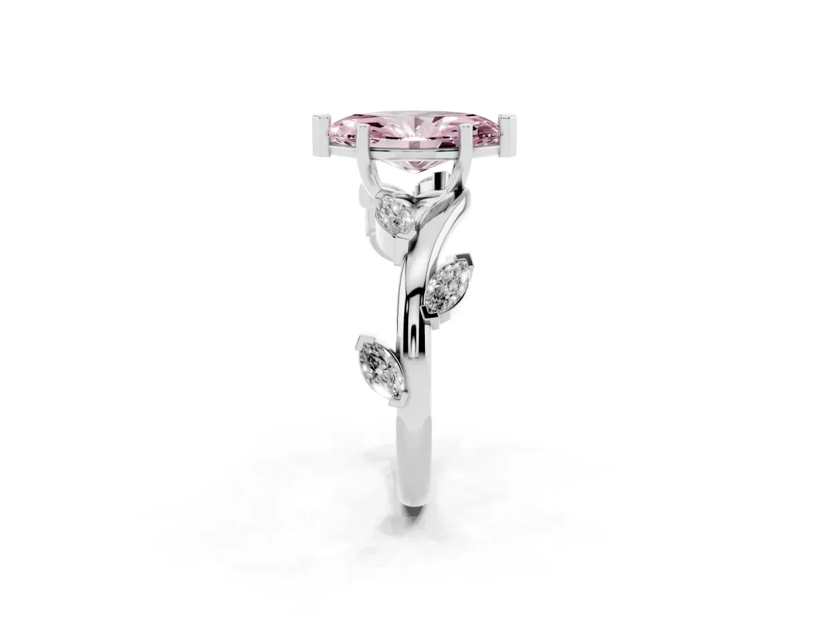 Fancy Pink Marquise Cut Solitaire Twisted Band Marquise Accent Prong Setting Ring Silver